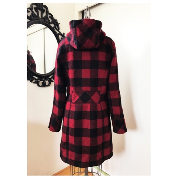 Woolrich Red Buffalo Plaid Wool Duffle Coat - Picture 3 of 8